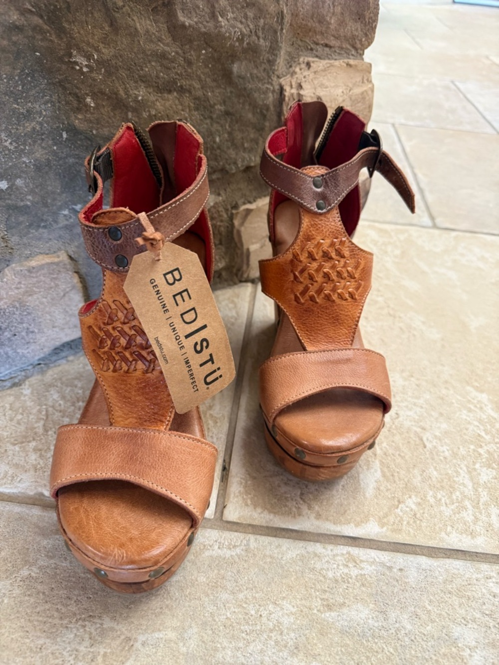 Bed|Stü Magic-style Wedge Sandal Heel (woven leather, wood platform)